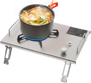 Desktop & Embed Folding Single-Burner Gas Stove, 13648 BTU Portable Gas Stove with Carrying Handle, Electronic Ignition Outdoor Camping Cooking Stove(One Can of 230LPG can Last 1-2 Hours)