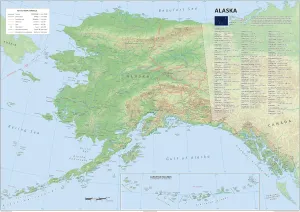 Detailed Alaska Physical State Map - 23.3 x 16.5 Inches - Paper Laminated