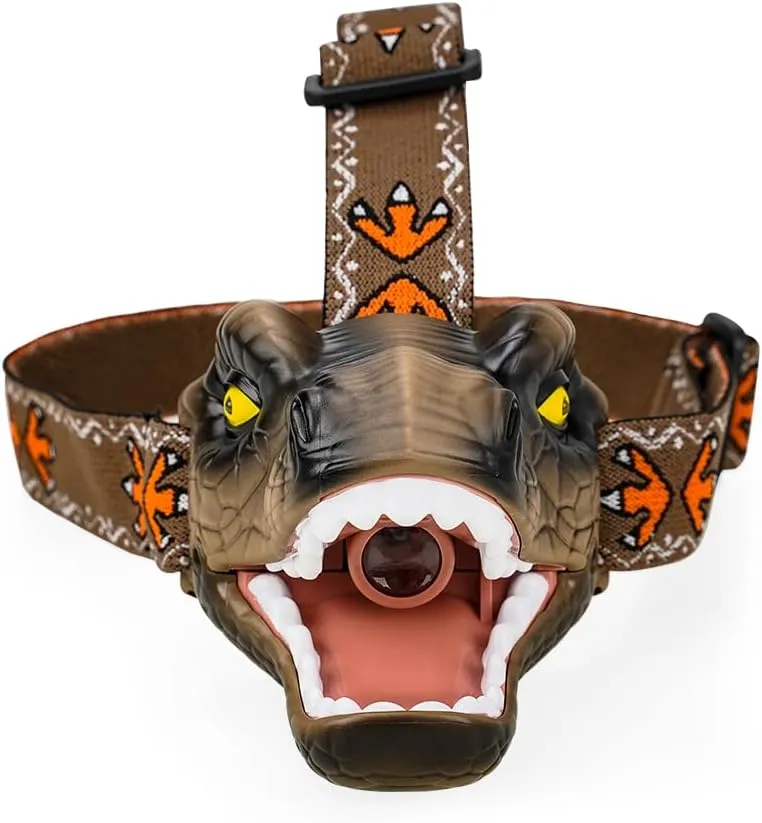 Dinosaur Kids Headlamp, Dinosaur Led Toy Headlamp Flashlight with 4 Lighting Mode for Camping, Hiking, Reading and Party (Brown)