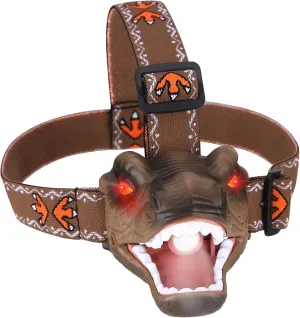 Dinosaur Kids Headlamp, T-Rex Dinosaur Led Headlamp Flashlight, Dinosaur Toy Headlamp Flashlight with 4 Lighting Mode for Boys, Girls’ Camping, Hiking, Reading and Party (Brown)