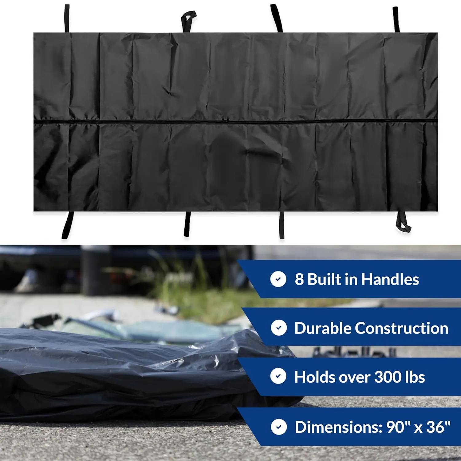 Dixie Ems Disposable Disaster Pouch Body Bag Stretcher Combo, 8 Carrying Handles, 3 Patient Tags, Heavy Duty Vinyl Pouch, Waterproof Zipper