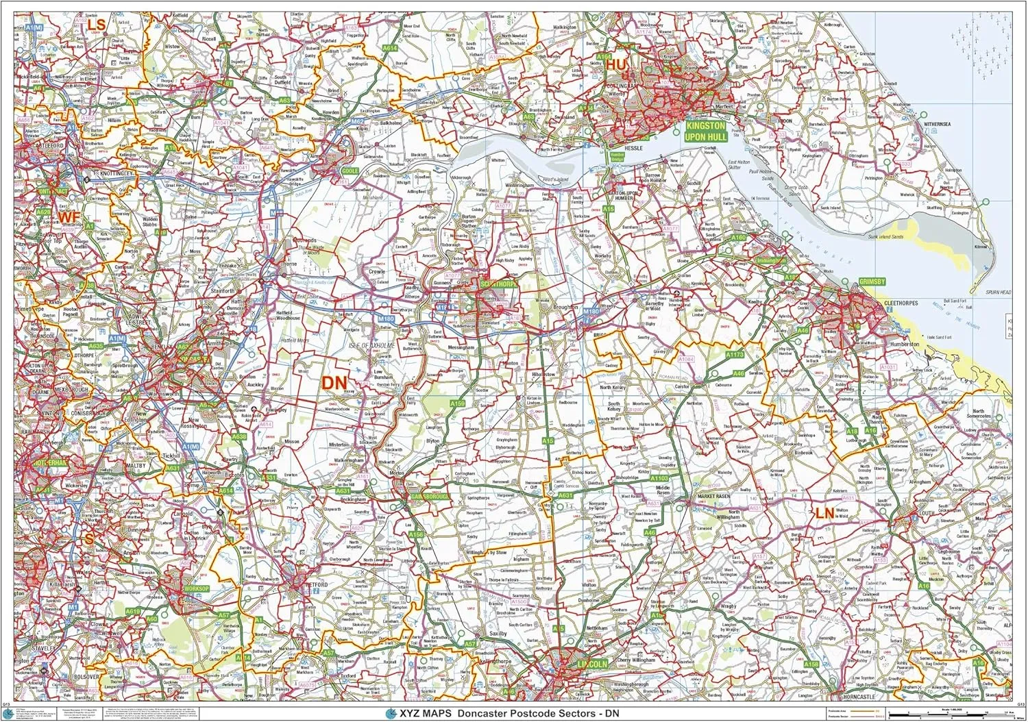 Doncaster - DN - Postcode Wall Map - 47" x 33.25" Laminated