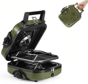 Double-Fire Folding Gas Stove, Outdoor Portable Gas Burner Camping Cookware, Picnic Cooking High-Power Stove, Frying Pan for Camping & Hiking