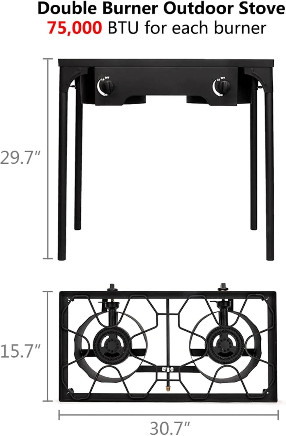 Double Propane Outdoor Burner, 150,000 BTU Camping Cooker,Heavy Duty Iron Cast Patio Burner with Removable Legs, Portable Propane Stove Gas Cooker for Home Brewing, Stir Frying, Camping, Tailgating