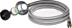 DOZYANT 5 Feet Propane Regulator Hose Replacement with Propane Tank Gauge, Stainless Steel Braided Hose for Burner Stove, Gas Water Heater, Forced Air Heater, Smoker, Burner