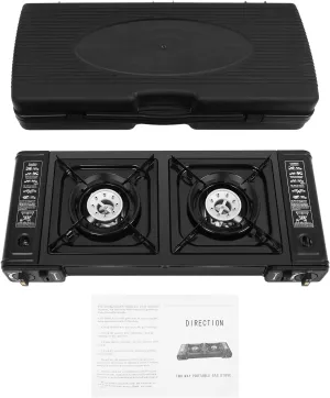 Dual Burner Butane Camping Stove - automatic piezo ignition, Portable Camp Stove Kit with Carrying Case for Camping, Hiking, Picnics