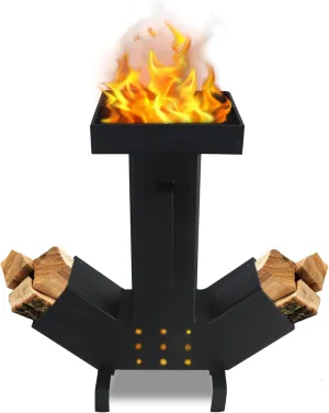 Dual Chamber Smokeless Rocket Stove - Heat Resistant Portable Rocket Stove for Camping, Picnic, Backyard Cooking - Carbon Steel Camping Stove with Removable Top