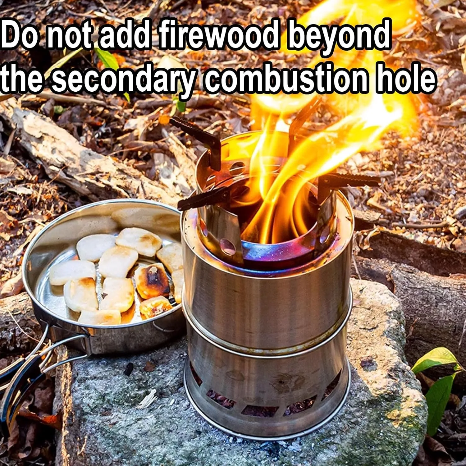 Dual Fuel Rocket Stove (alcohol And Wood) Made of Stainless Steel Mini Wood Stove Compact And Easy to Carry Non-slip Pot Holder Design for Cooking(17x24cm)