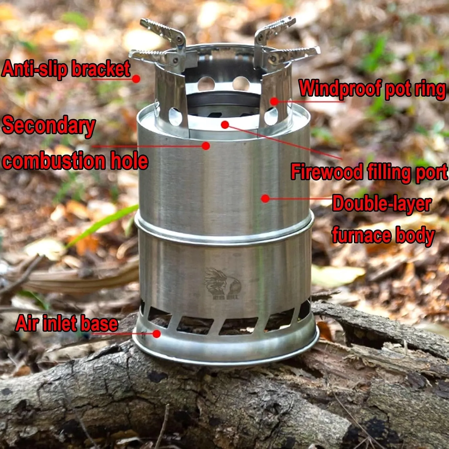Dual Fuel Rocket Stove (alcohol And Wood) Made of Stainless Steel Mini Wood Stove Compact And Easy to Carry Non-slip Pot Holder Design for Cooking(17x24cm)