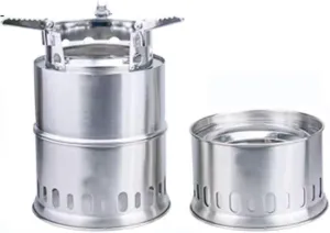 Dual Fuel Rocket Stove (alcohol And Wood) Made of Stainless Steel Mini Wood Stove Compact And Easy to Carry Non-slip Pot Holder Design for Cooking(17x24cm)