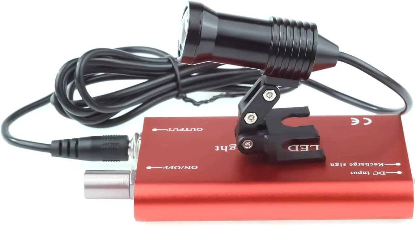 DY-009 5W Headlamp Insert Type Headlight with Extra Iron Clamp Type Rechargabe Metal Battery for Binocular Loupes Magnifier (Red)