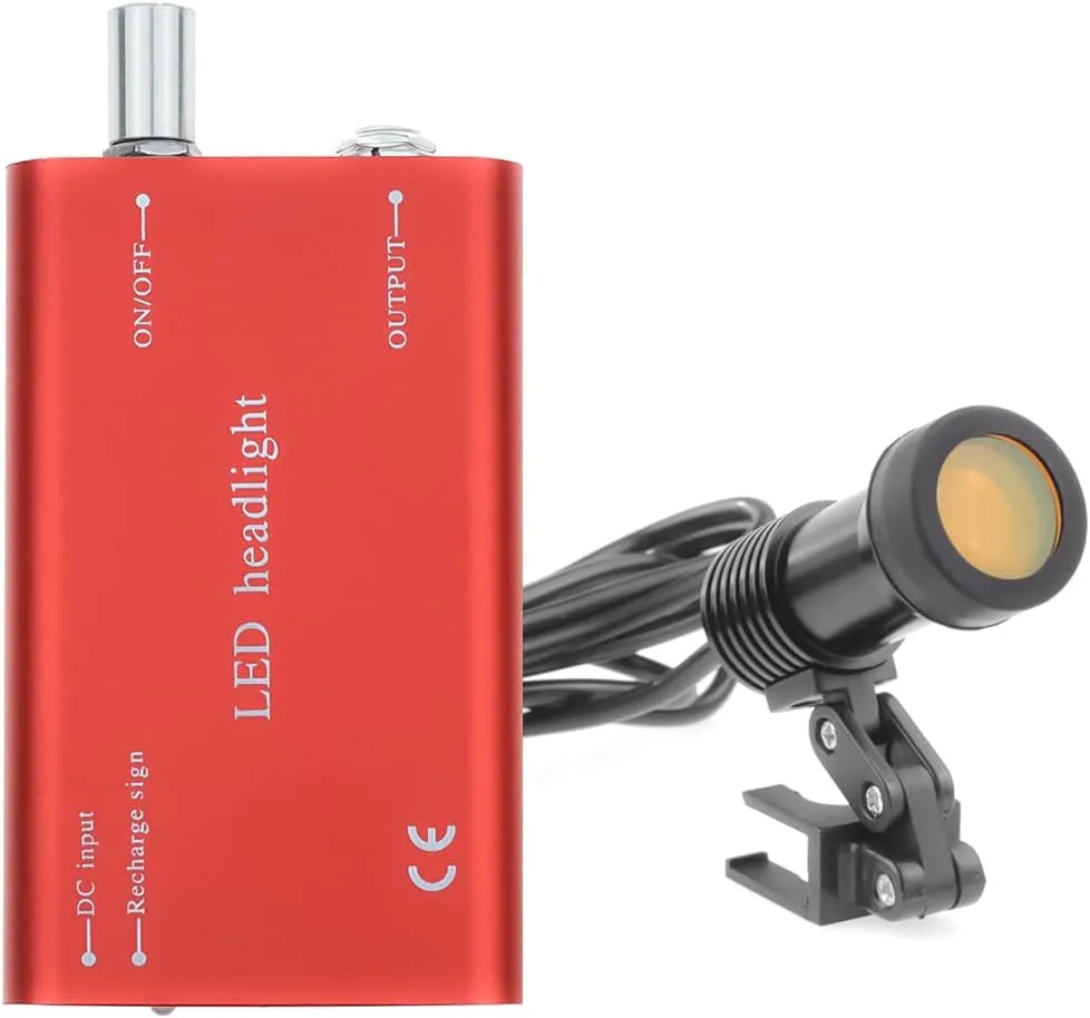 DY-009 5W Headlamp Insert Type Headlight with Extra Iron Clamp Type Rechargabe Metal Battery for Binocular Loupes Magnifier (Red)