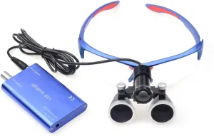 DY-409 2.5X420MM Dental Binocular Loupes with 5W LED Headlamp with Cloth Bag Color Blue