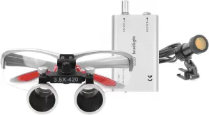 DY-409 3.5X420MM Dental Binocular Loupes with 5W LED Headlamp with Cloth Bag Color Silvery