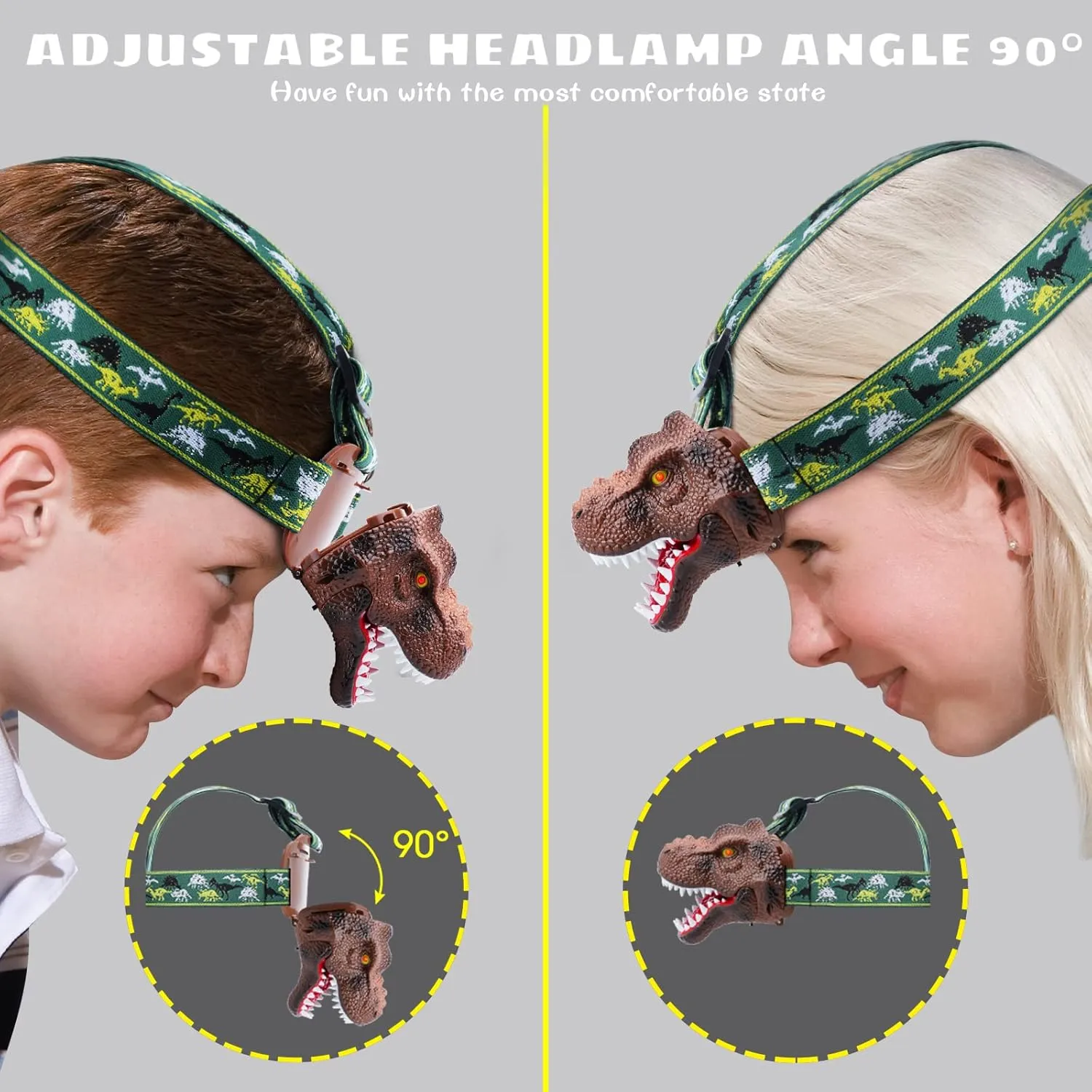 Dysaim Kids Headlamp, Dinosaur LED Rechargeable Headlamp for Kids Flashlight Outdoor Camping Essentials Gear, Dinosaur Toys Headlight for Boys Girls/Adults, Ideal Gift Toys for Birthday Rave Party
