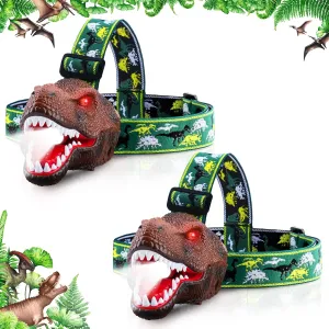 Dysaim Kids Headlamp,Dinosaur Headlamp for Kid LED Head Lamp Camping Gear Flashlight,Hiking Accessories Headlight,Ideal Gift Toys Suitable for Reading Birthday Halloween Xmas Party(2 Pack)