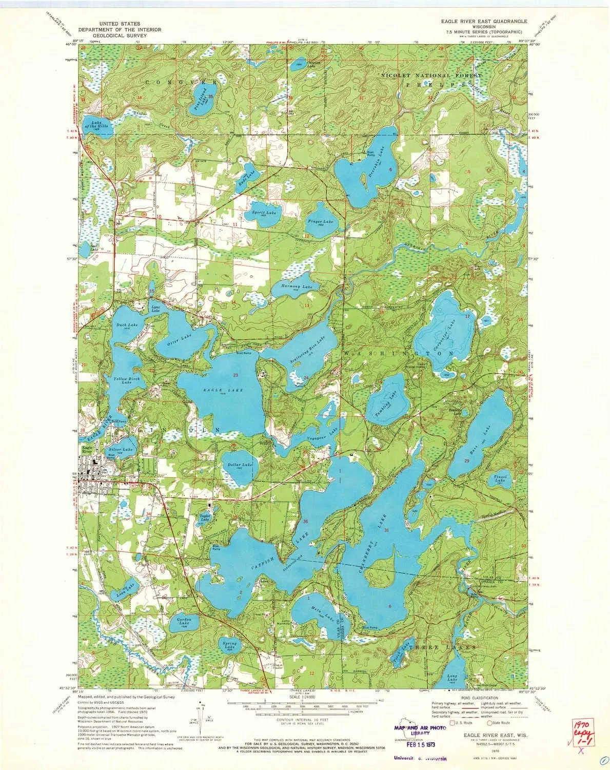 Eagle River East WI topo map, 1:24000 Scale, 7.5 X 7.5 Minute, Historical, 1970, Updated 1972, 27.22 x 21.58 in
