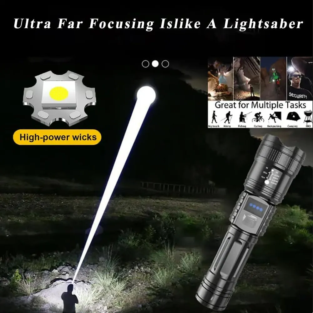 Easiotward Flashlight, 2025 The Ultimate Survival Flashlight, Waterproof Rechargeable Zoomable Flashlights with High Lumens, 5 Modes Torch with LED Digital Display, for Emergencies & Camping (B SET*3)