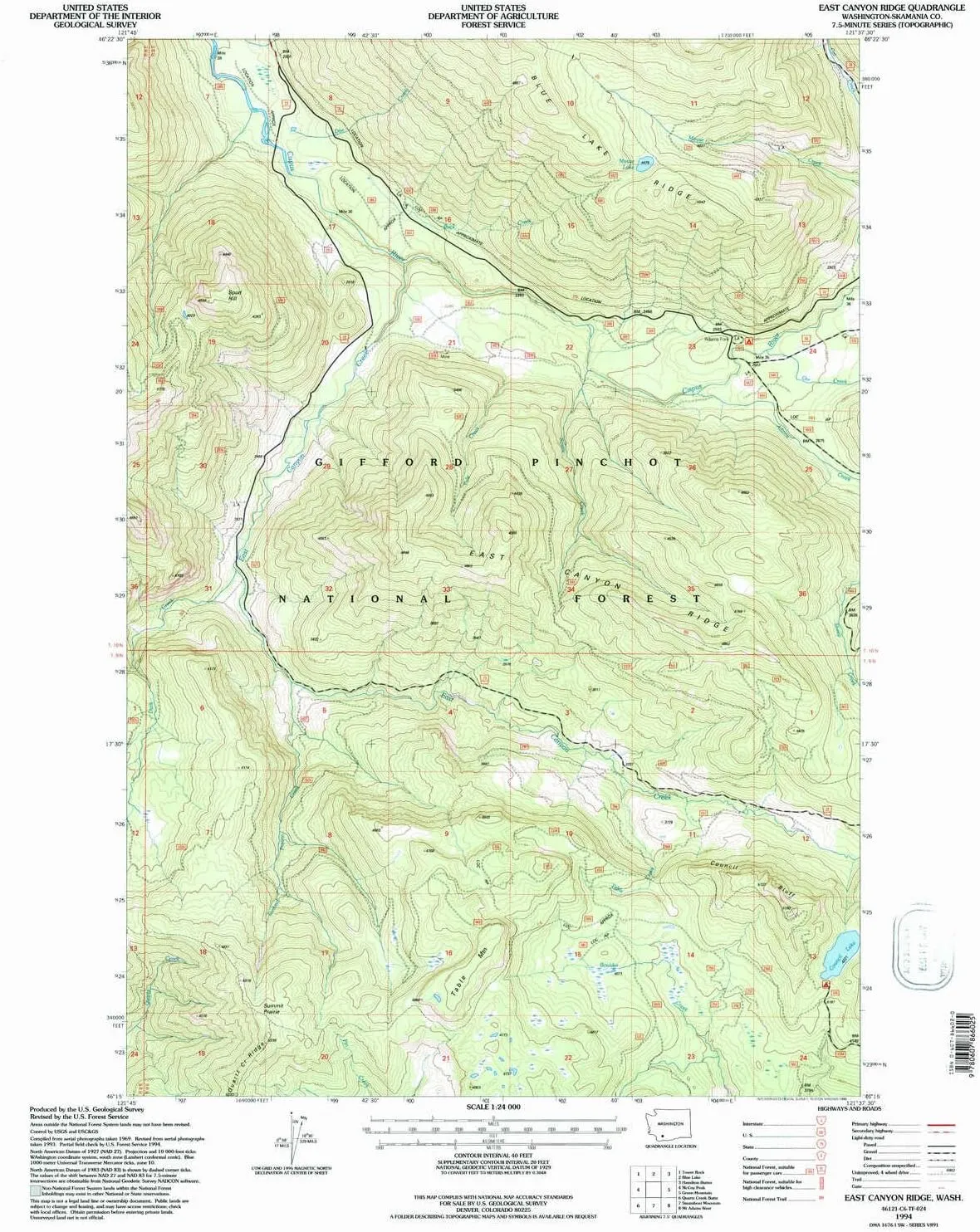 East Canyon Ridge WA topo map, 1:24000 Scale, 7.5 X 7.5 Minute, Historical, 1994, Updated 1996, 26.9 x 22.1 in