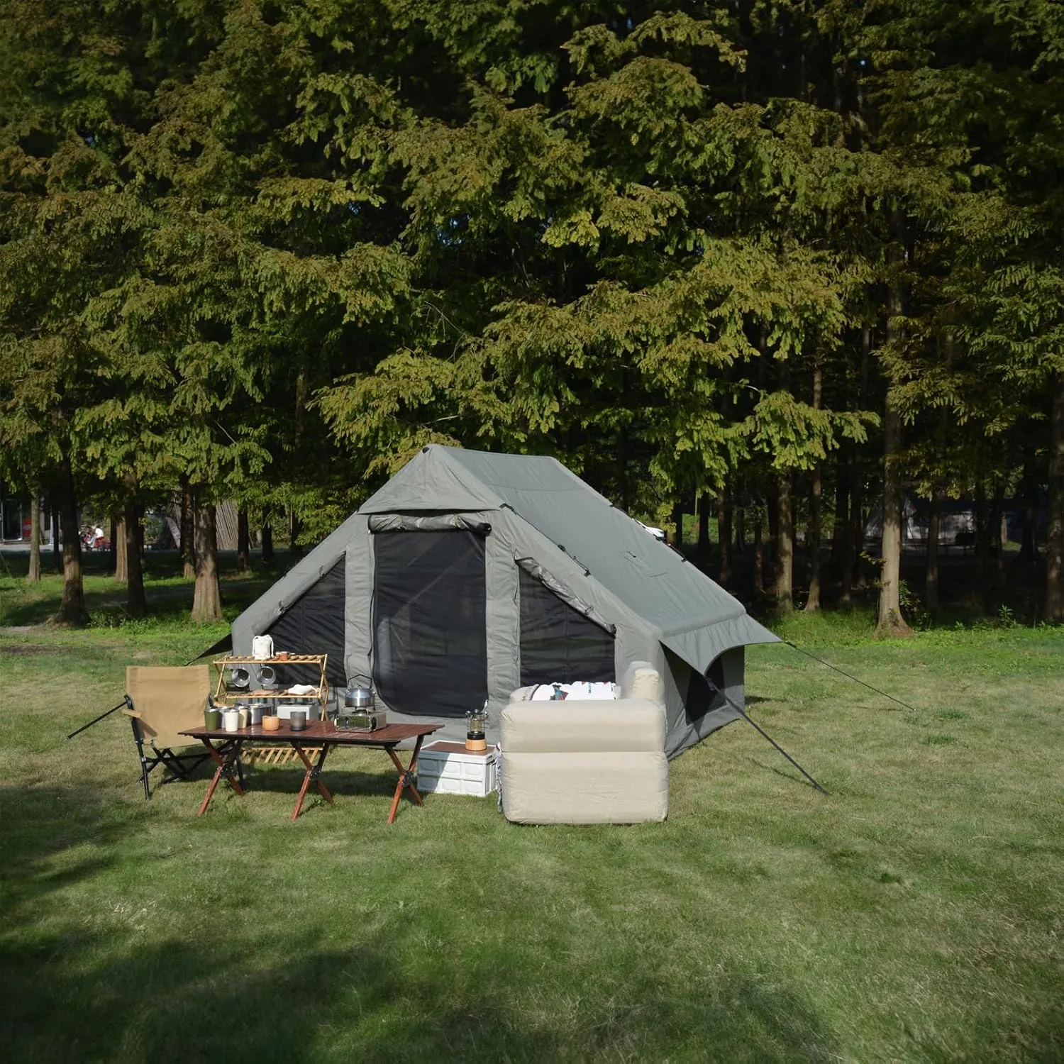 Easy Setup Inflatable Camping Tent, 4-Season Luxury for 4-6 People, Waterproof & Windproof, Self-Supporting Air Tent, Portable Outdoor Green Tent for Camping & Hiking (Army Green)