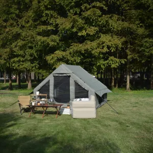 Easy Setup Inflatable Camping Tent, 4-Season Luxury for 4-6 People, Waterproof & Windproof, Self-Supporting Air Tent, Portable Outdoor Green Tent for Camping & Hiking (Army Green)