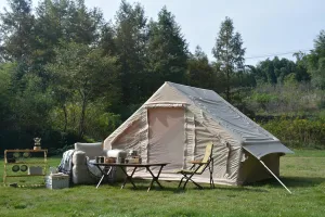 Easy Setup Inflatable Camping Tent for 4-6 Persons, Waterproof and Windproof, Beige