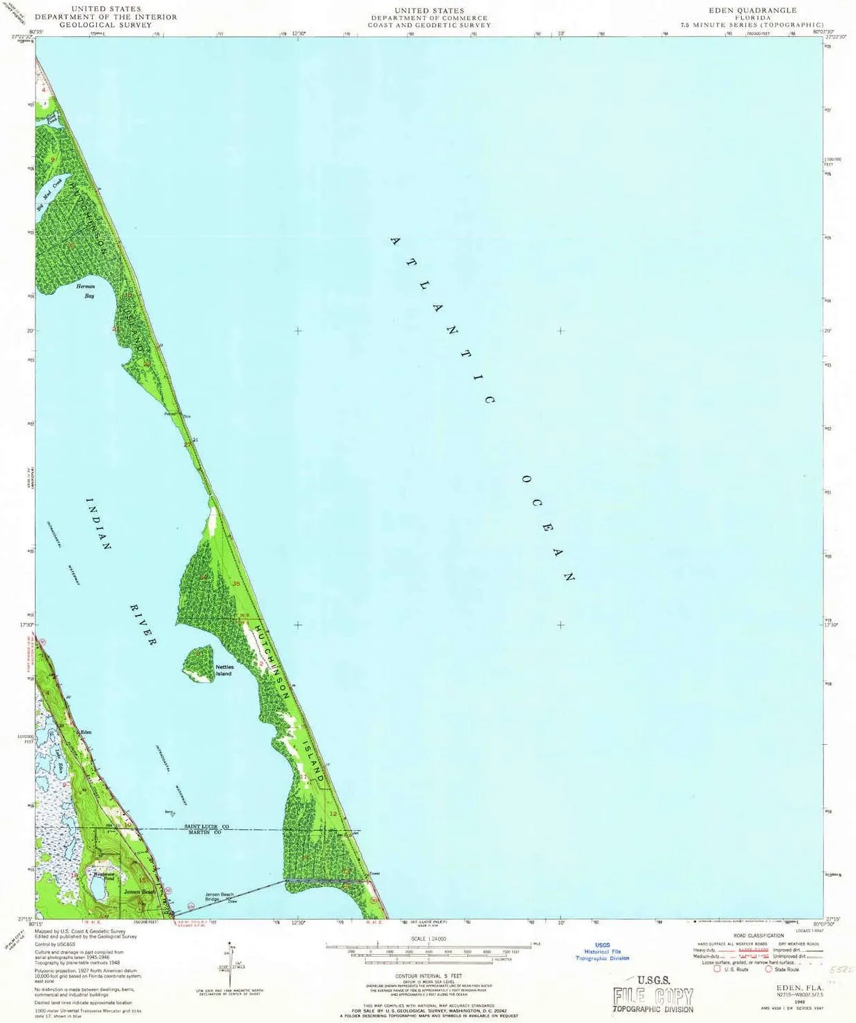 Eden FL topo map, 1:24000 Scale, 7.5 X 7.5 Minute, Historical, 1948, Updated 1965, 26.9 x 23 in