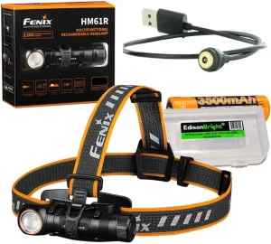 EdisonBright Fenix HM61R 1200 Lumen magnetically Rechargeable LED Headlamp Battery Carry case Bundle