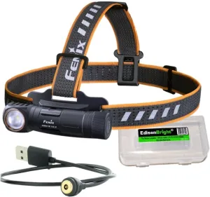 EdisonBright Fenix HM61R V2 1600 Lumen magnetically Rechargeable LED Headlamp, high Capacity Battery Battery Carry case Bundle