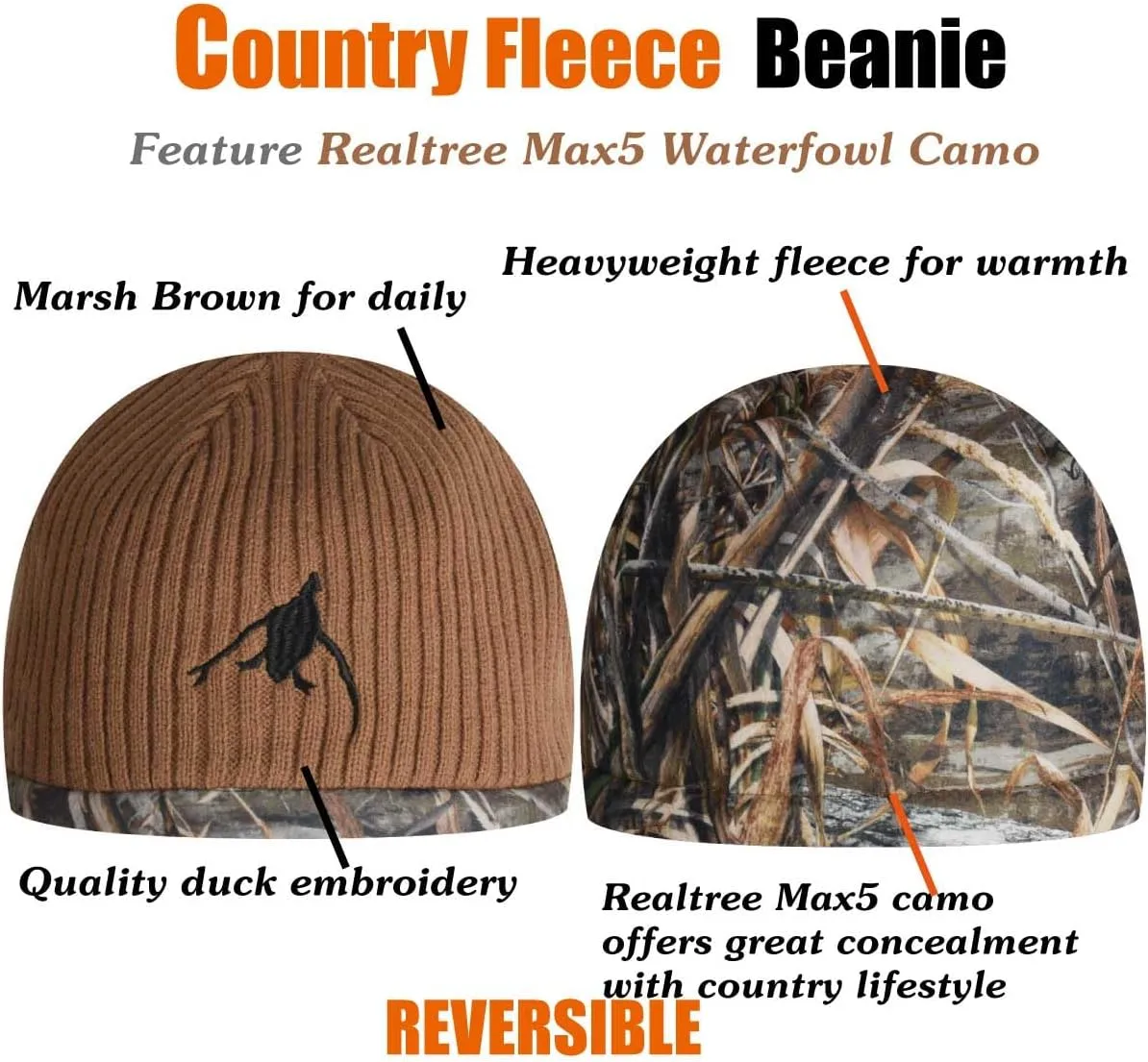 EDTREK Reversible Windproof Fleece Beanie Hat - Warm Winter Hat for Hunting Fishing Camping in Cold Weather