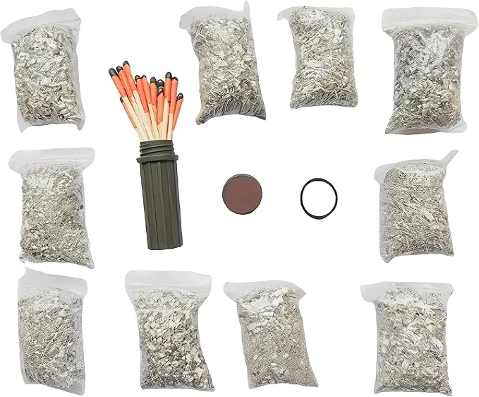 egreen Emergency Fire Starter Magnesium 10 Bags Ferro Rod Striker Weatherproof Matches Jute Rope for Camping Hiking Bushcrat Ourdoor Survival