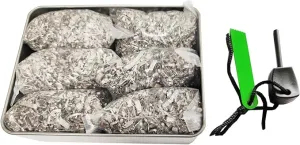 eGreen Emergency Fire Starter Magnesium 6 Bags Free Ferro Rod for Storm Hurricane Outages Camping Hiking Bushcraft Outdoor Survival   Free Tin Container (6 Bags   1 x FerroStriker & Tin Can)