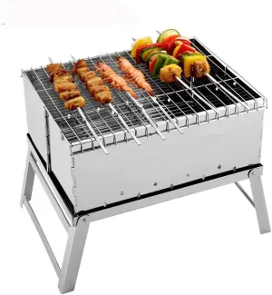 ELEOPTION® Tabletop BBQ Grill Portable Folding Charcoal Barbecue Grill Mini Stainless Steel Camping Grill for Camping, Picnics, Backpacking, Backyards, Survival, Emergency Preparation