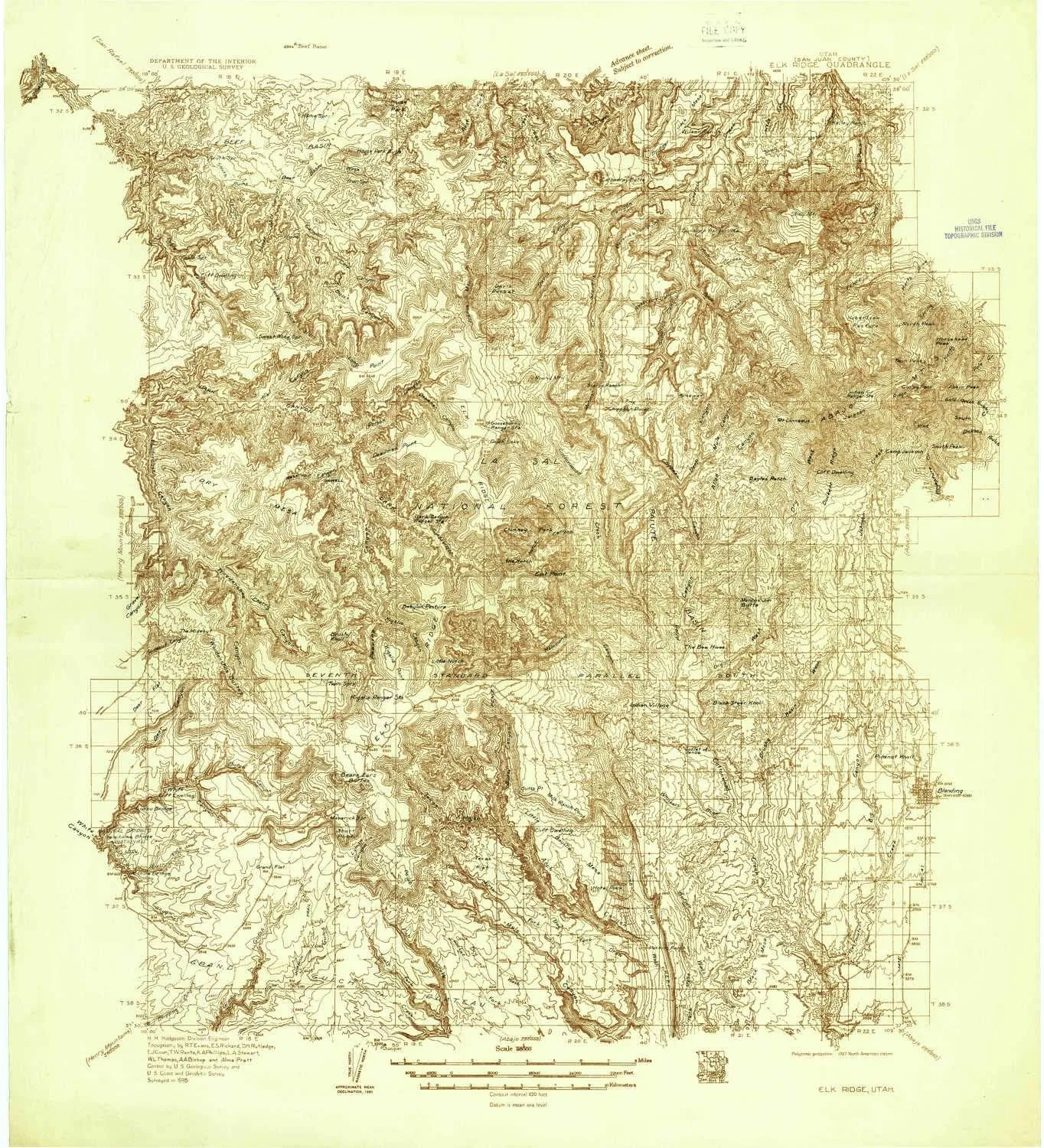 Elk Ridge UT topo map, 1:96000 Scale, 30 X 30 Minute, Historical, 1935, 27.9 x 25.4 in