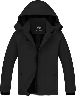 ELLSWOS Men's Waterproof Raincoat Lightweight Rain Jacket with Detachable Hood Softshell Windbreakerl for Hiking Travel