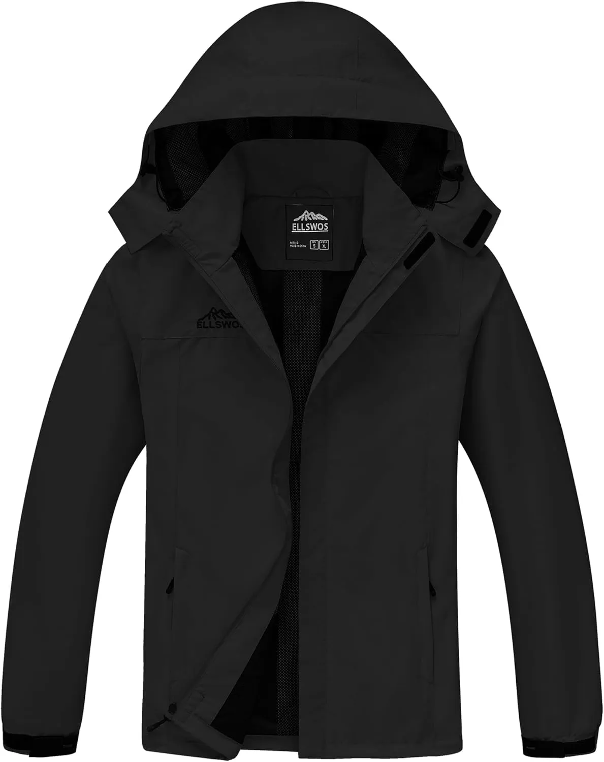 ELLSWOS Men's Waterproof Raincoat Lightweight Rain Jacket with Detachable Hood Softshell Windbreakerl for Hiking Travel