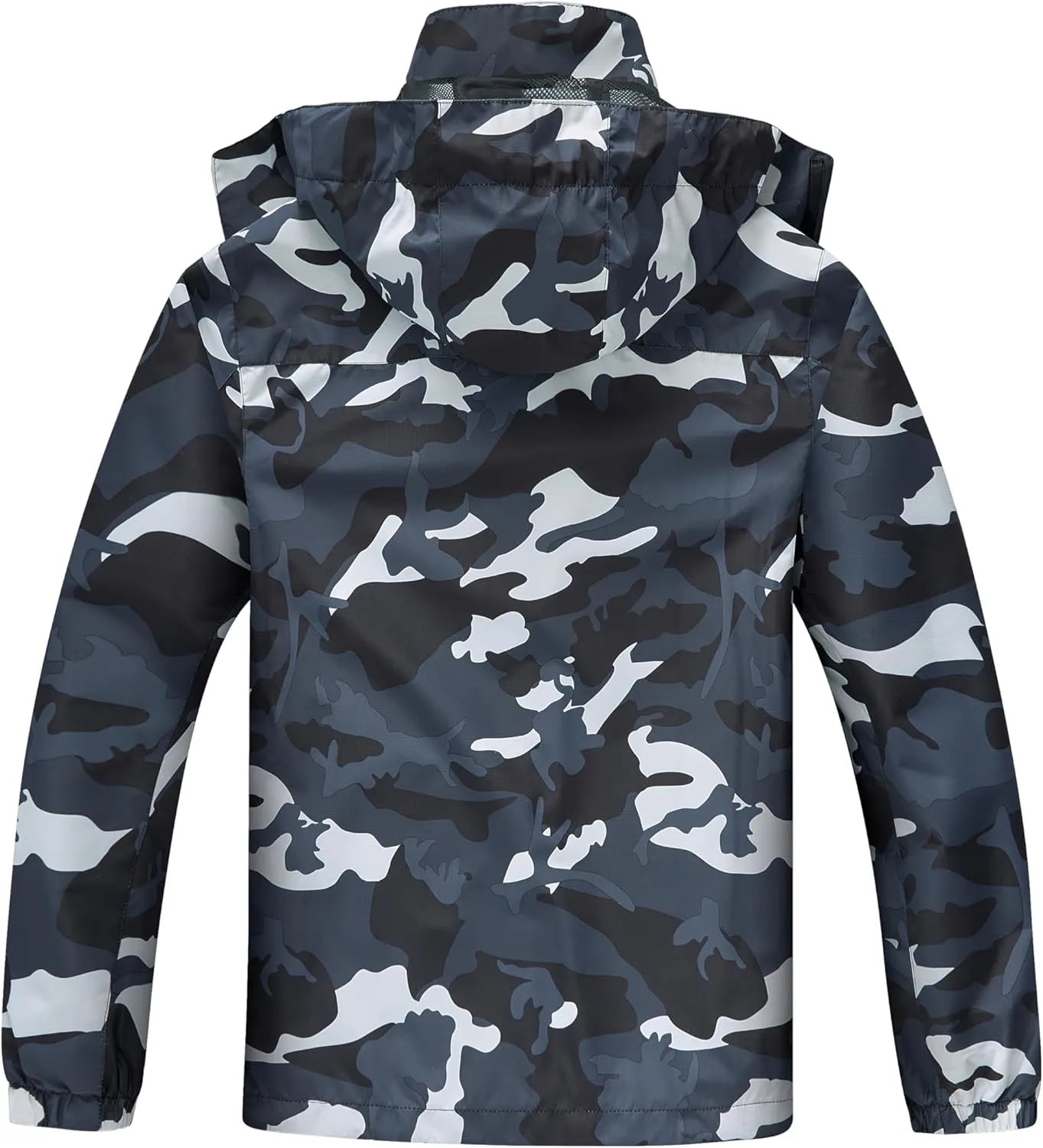 ELLSWOS Men's Waterproof Raincoat Lightweight Rain Jacket with Detachable Hood Softshell Windbreakerl for Hiking Travel