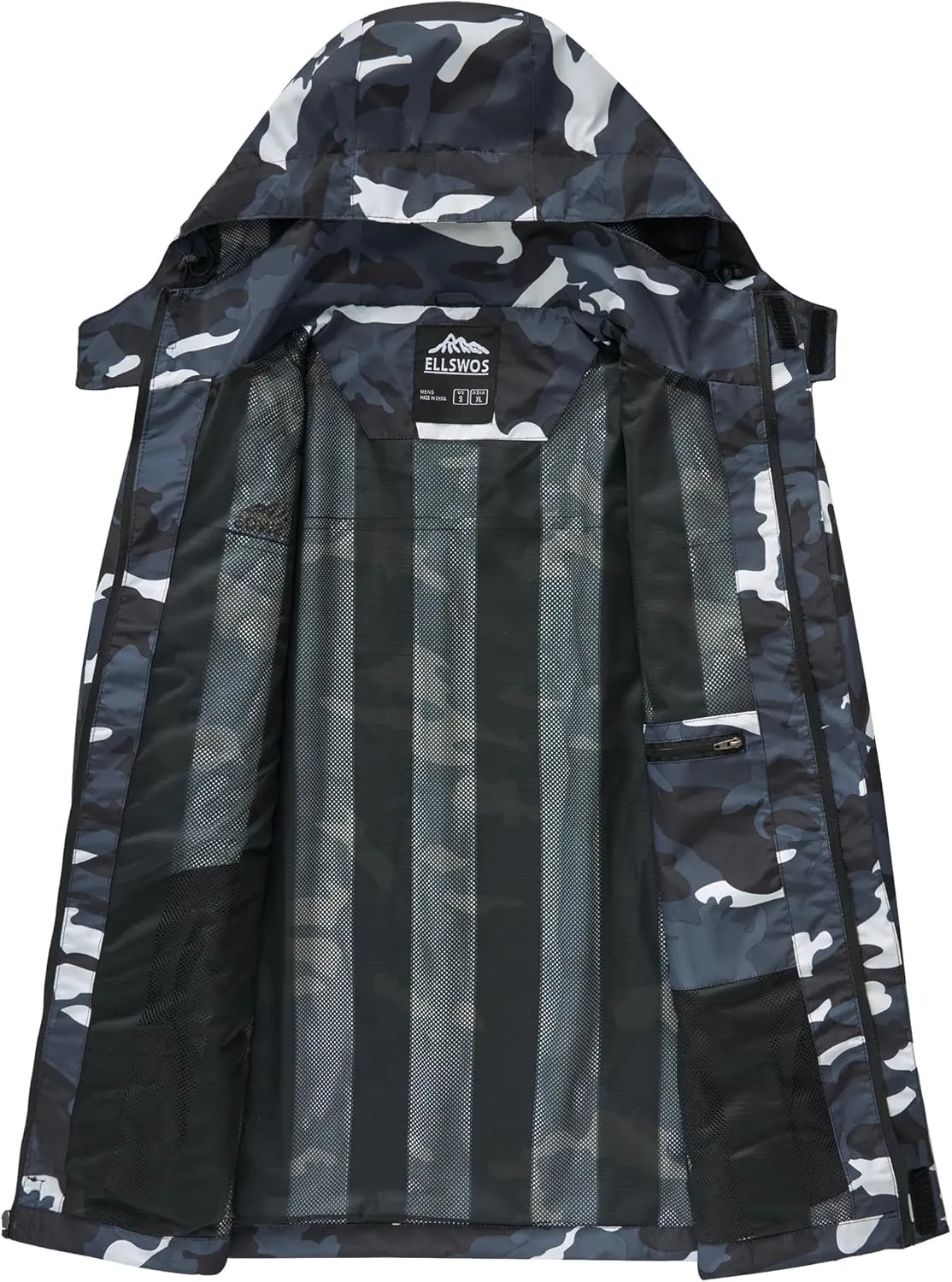 ELLSWOS Men's Waterproof Raincoat Lightweight Rain Jacket with Detachable Hood Softshell Windbreakerl for Hiking Travel
