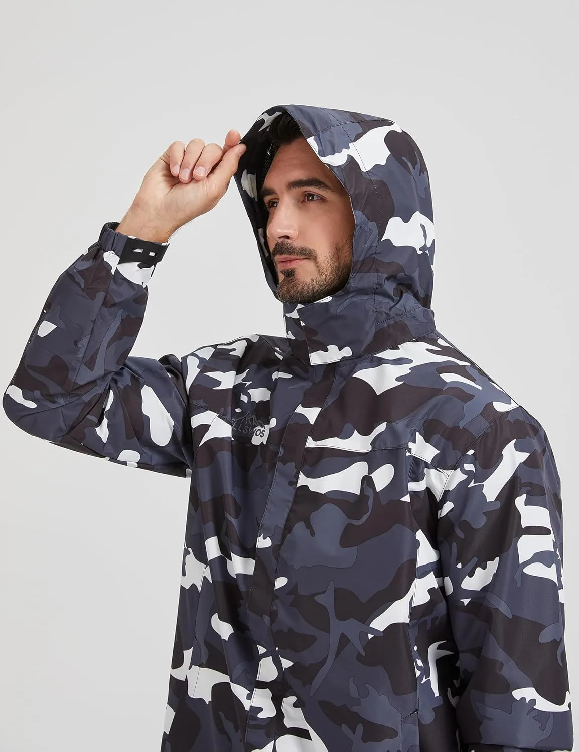 ELLSWOS Men's Waterproof Raincoat Lightweight Rain Jacket with Detachable Hood Softshell Windbreakerl for Hiking Travel