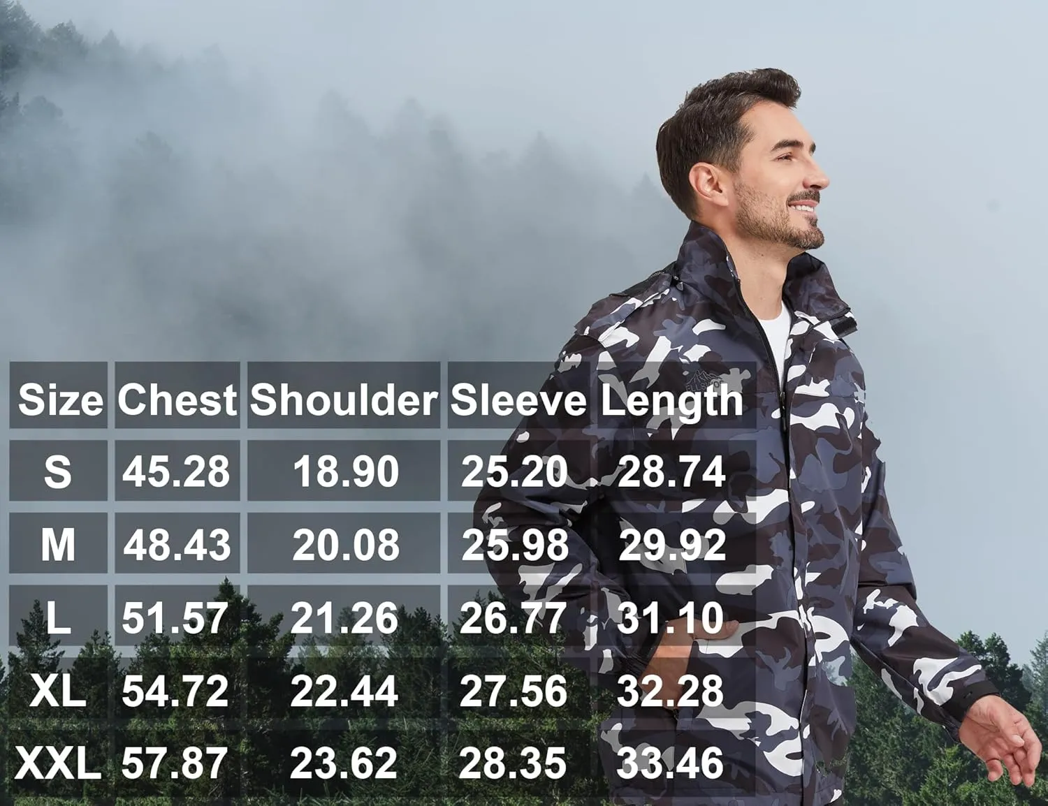 ELLSWOS Men's Waterproof Raincoat Lightweight Rain Jacket with Detachable Hood Softshell Windbreakerl for Hiking Travel