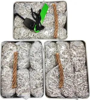 Emergency Fire Starter Magnesium 6 Bags Wax Infused Jute Rope Ferro Rod Striker Saw Wire for Camping Hiking Bushcraft Hurricane   Tin Container
