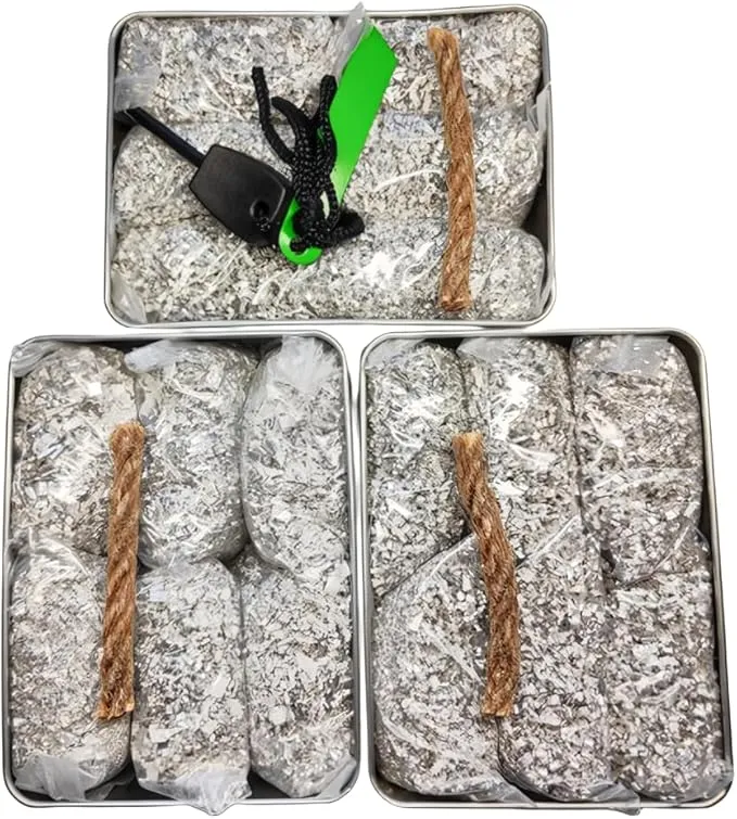 Emergency Fire Starter Magnesium 6 Bags Wax Infused Jute Rope Ferro Rod Striker Saw Wire for Camping Hiking Bushcraft Hurricane   Tin Container