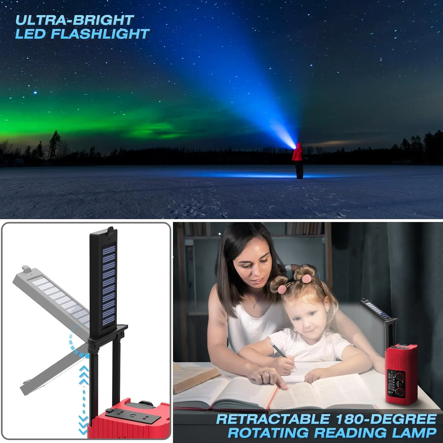 Emergency Weather Radio NOAA AM FM WB Radio with 4000mAh Portable Power Bank, USB Solar Hand Crank Charging, Flashlight, SOS Alarm, Reading Lamp for Outdoor Indoor Emergencies, 2 Pack