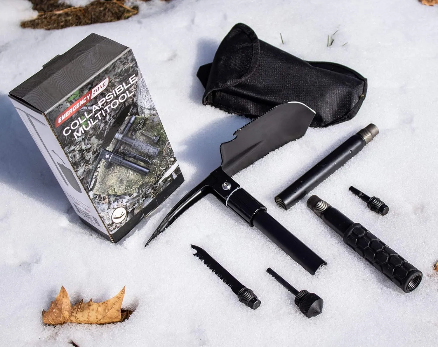 Emergency Zone 12-in-1 Collapsible Folding Shovel | Military 19.5 Inch Survival Shovel | Multitool with Carrying Case | Great for Hiking, Camping, Backpacking, Gardening, to Keep in Your Car | 1 Pack