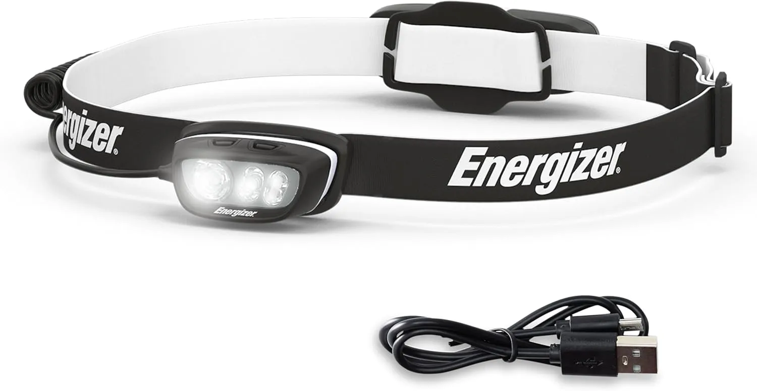Energizer LED Rechargeable Headlamp HDL-625, IPX4 Water Resistant Headlamps, High-Performance Head Light for Outdoors, Camping, Running, Storm, Survival LED Light for Emergencies (USB Included)