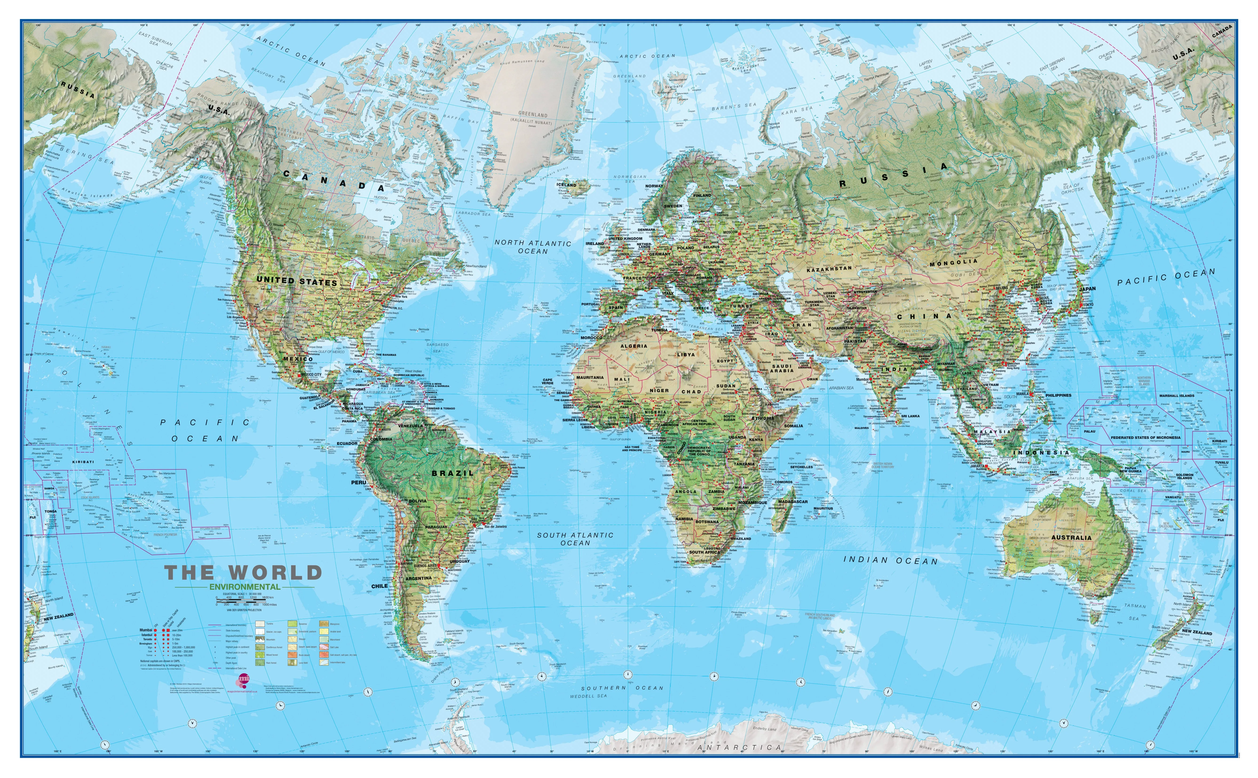 Environmental World Maps International 2000mm x 1200mm Wall Map
