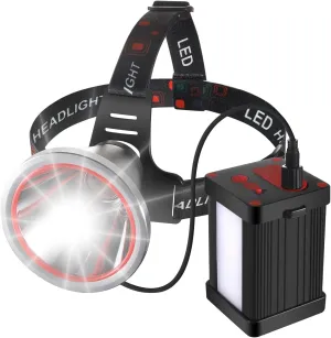 ErayLife LED Headlamps for Adults Rechargeable, 90°Angle Adjustable Super Bright Headlamp with External 12800mAh Battery Pack, Waterproof Hardhat Headlamp for Caping Hunting Hiking, Black