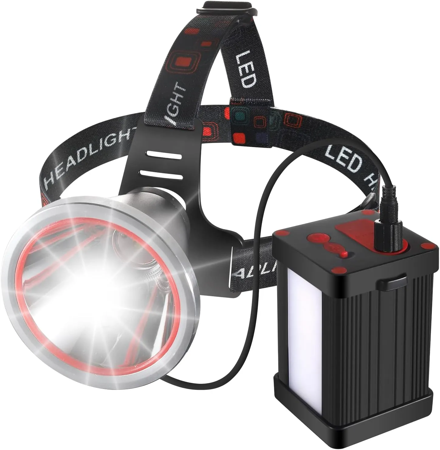 ErayLife LED Headlamps for Adults Rechargeable, 90°Angle Adjustable Super Bright Headlamp with External 12800mAh Battery Pack, Waterproof Hardhat Headlamp for Caping Hunting Hiking, Black