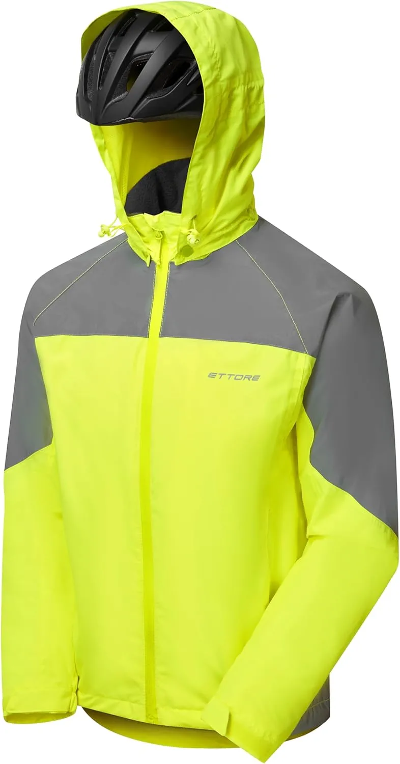 Ettore Mens Waterproof Cycling Jacket With Removable Hood Breathable High Visibility - Hybrid Glow - Yellow