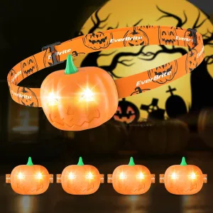 EverBrite Halloween Pumpkin Headlamp for Kids 5 Pack,2 Modes LED Head Lamp Adjustable Headband,Pumpkin Lights Party Favors to Wear, Orange Spot & Strobe Gifts (E021061AE)